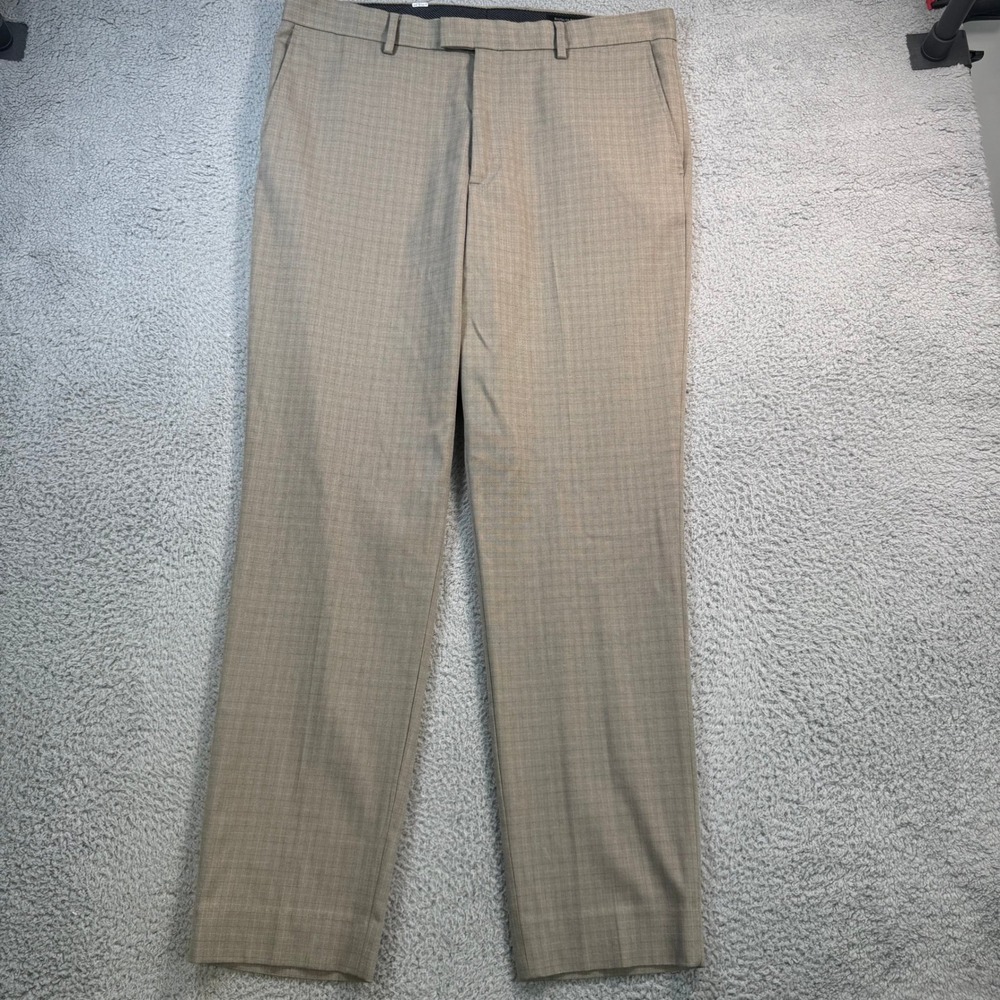 Banana Republic Slim Fit Dress Pants Mens 36x32 Khaki Glen Check Plaid Stretch
